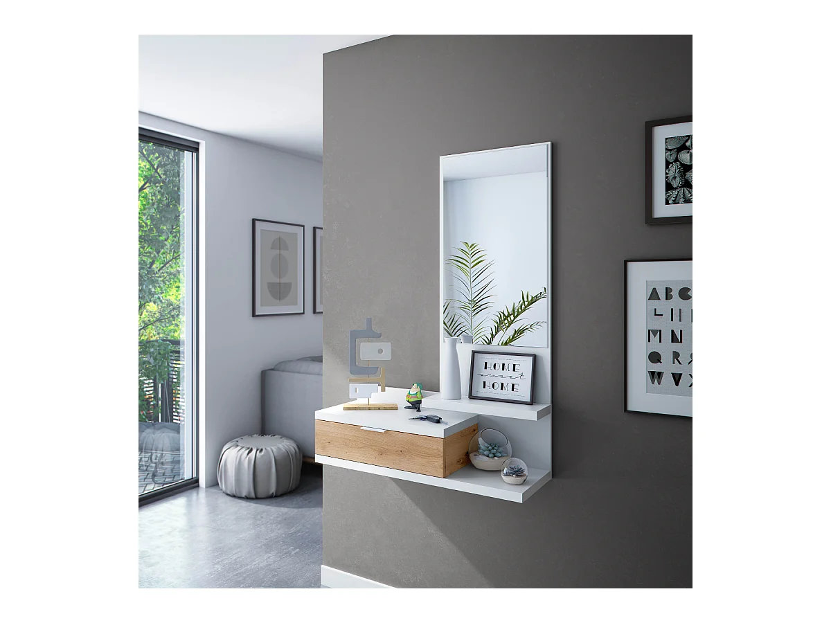 Consola suspendida con 1 cajón y 1 espejo L81 cm - DHALIA