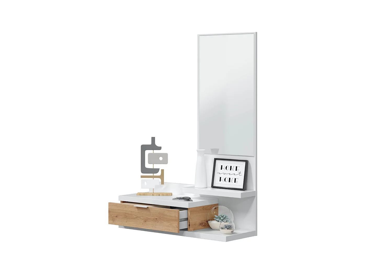 Consola suspendida con 1 cajón y 1 espejo L81 cm - DHALIA