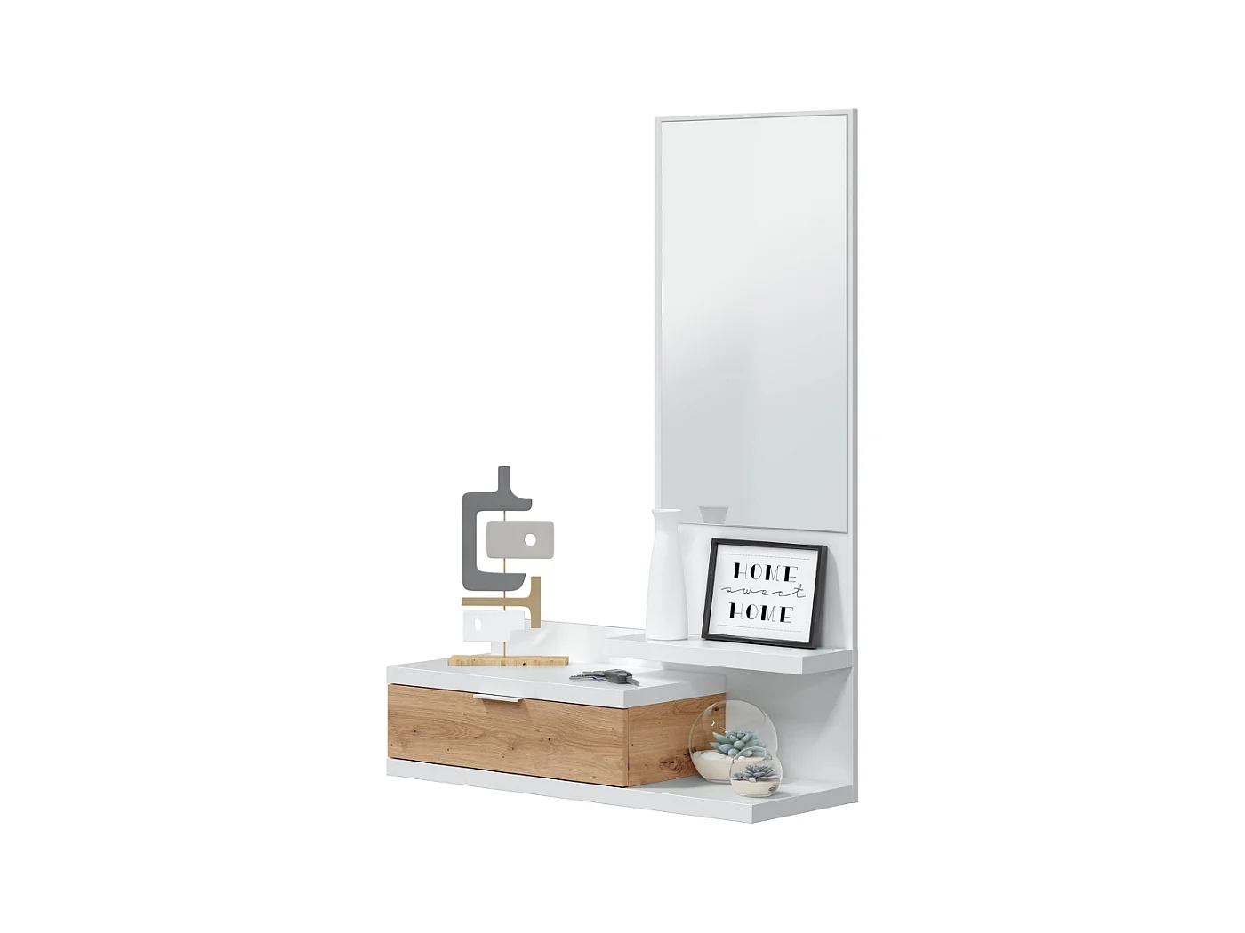 Consola suspendida con 1 cajón y 1 espejo L81 cm - DHALIA