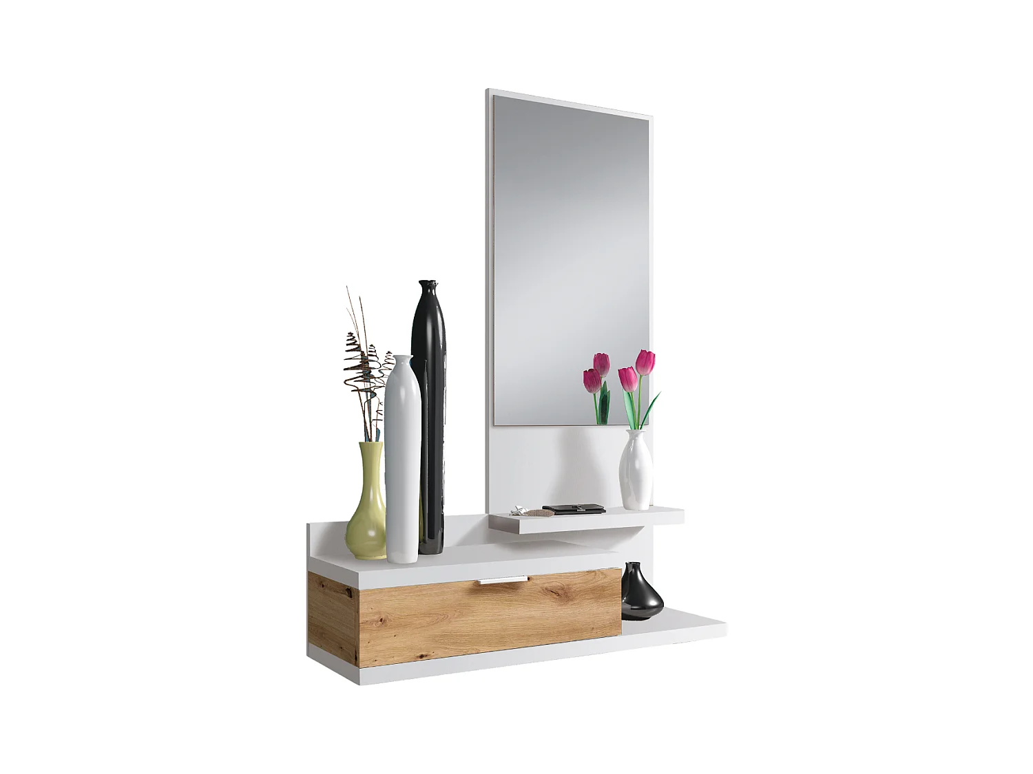 Consola suspendida con 1 cajón y 1 espejo L81 cm - DHALIA