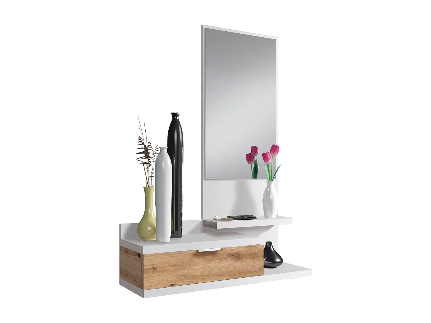 Consola suspendida con 1 cajón y 1 espejo L81 cm - DHALIA