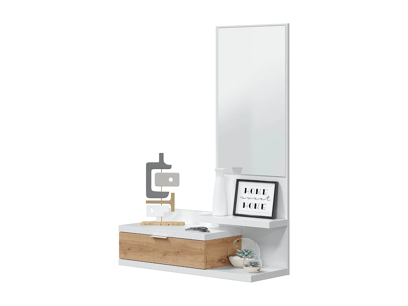 Consola suspendida con 1 cajón y 1 espejo L81 cm - DHALIA