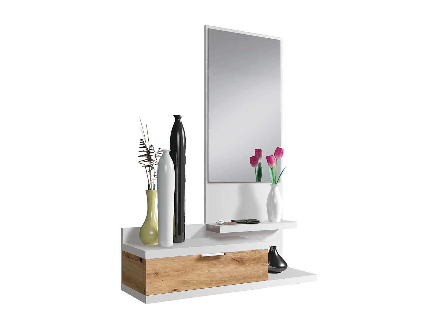 Consola suspendida con 1 cajón y 1 espejo L81 cm - DHALIA