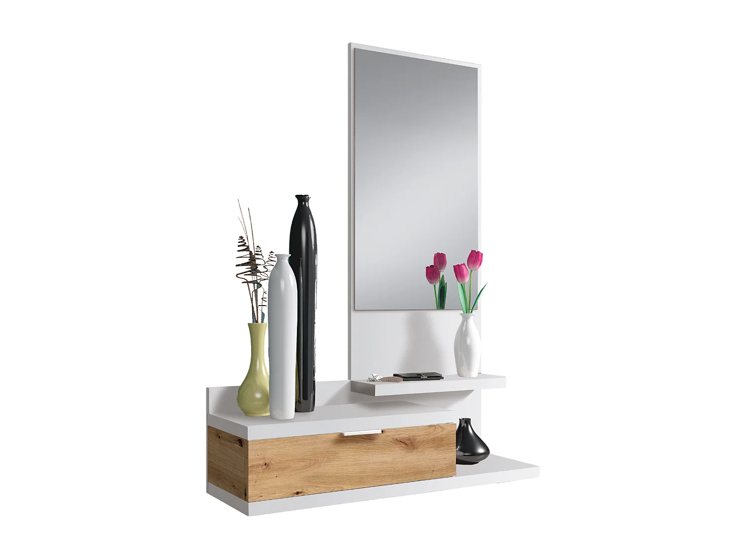 Consolle sospesa con 1 cassetto e 1 specchio L81 cm - DHALIA