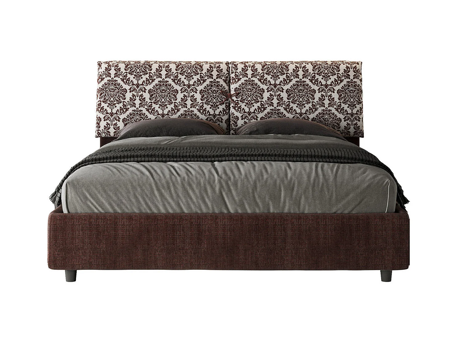 Bett mit gepolstertem Untergestell 160x190 aus Agata 4 burgunderfarbenem Mados-Stoff