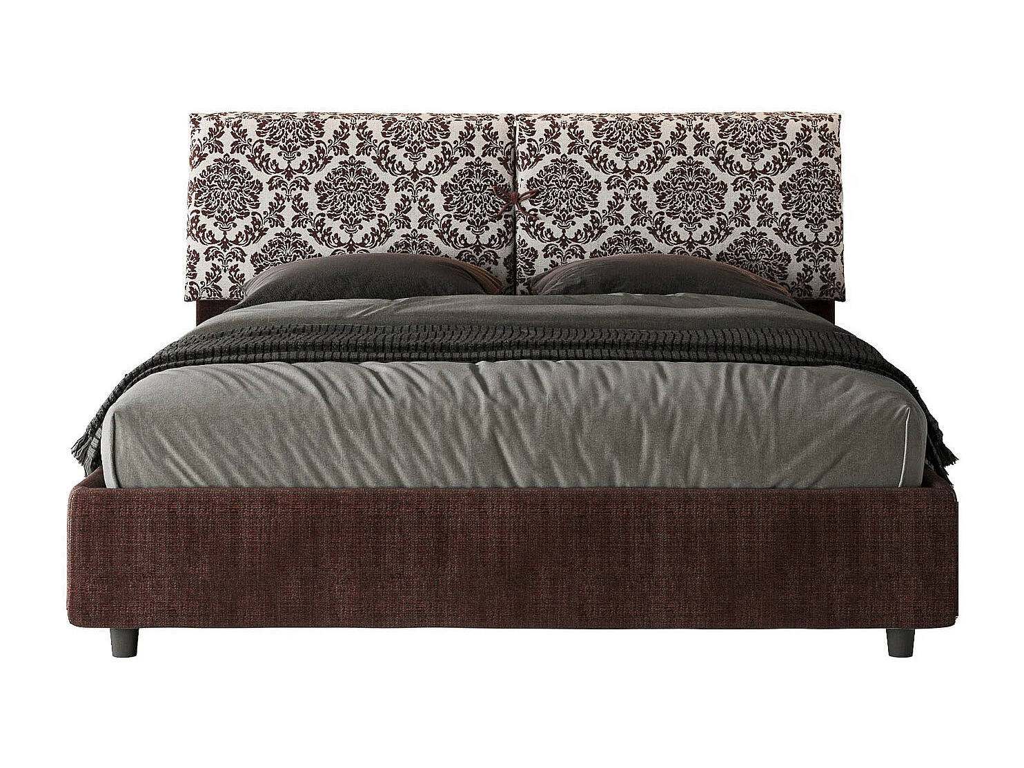 Lit avec sommier rembourré 160x190 tissu Agata 4 bordeaux Mados