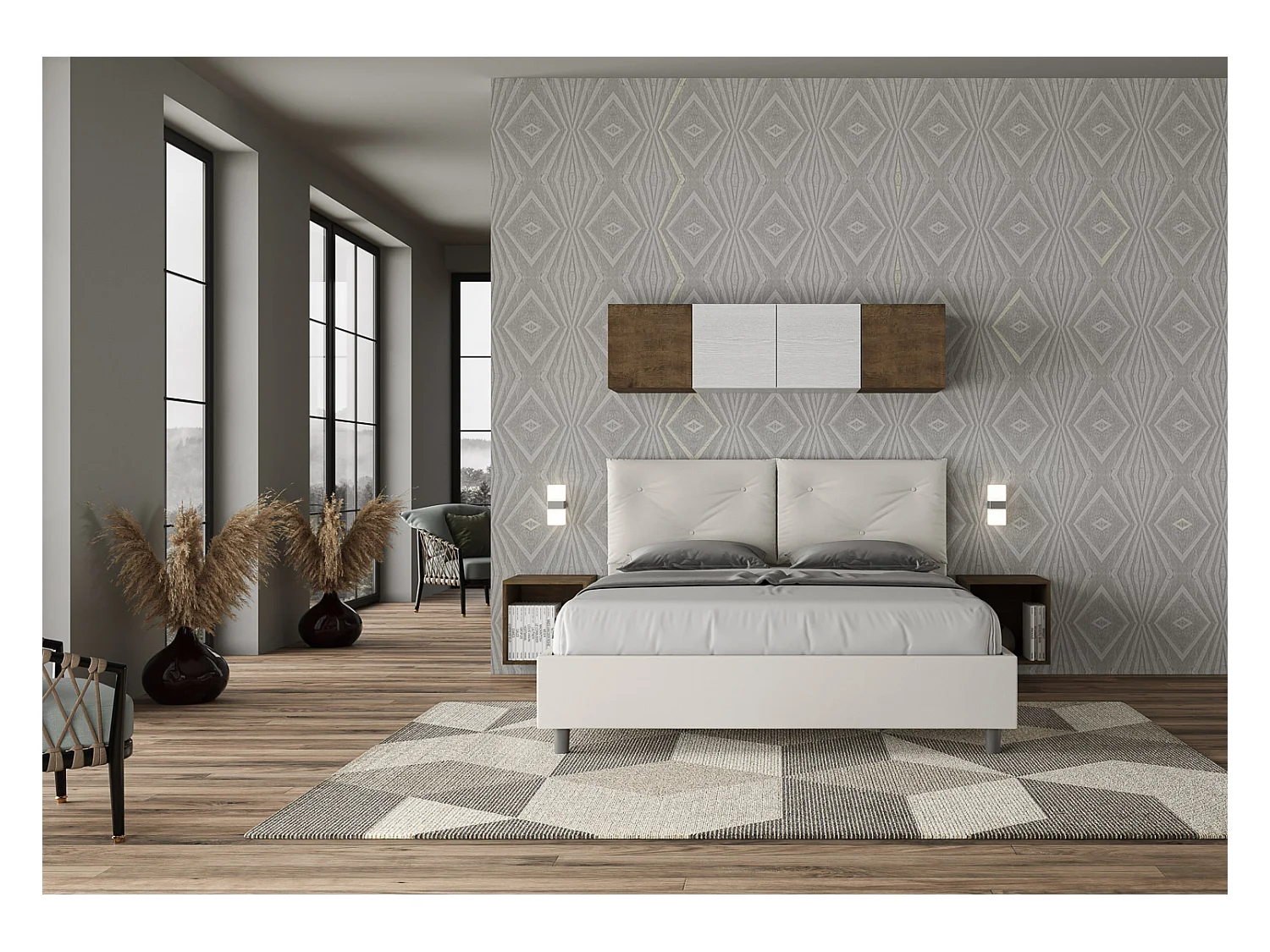 Lit avec sommier rembourrée 160x190 similicuir blanc Appia
