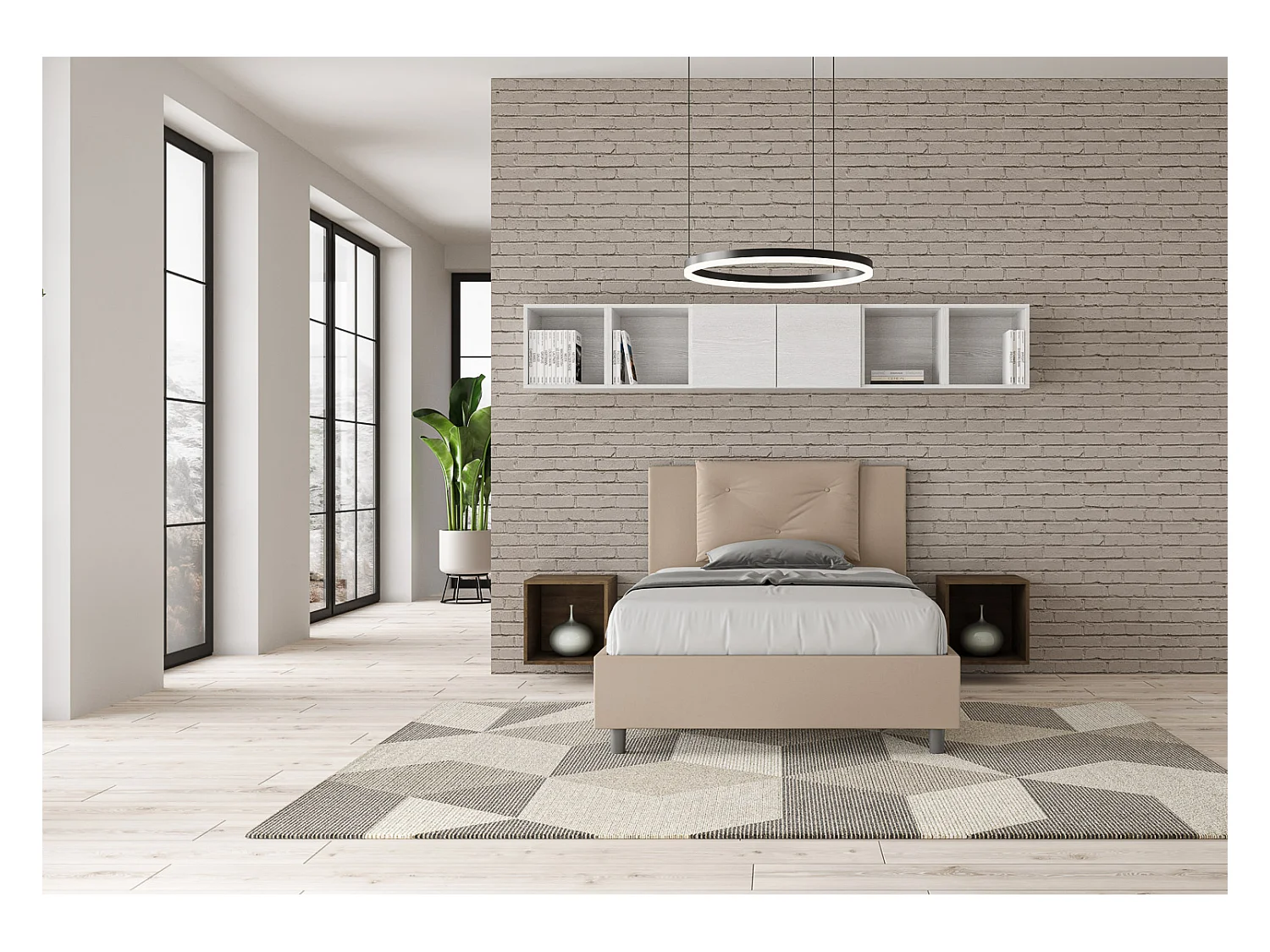 Letto senza rete imbottito 120x190 similpelle tortora Appia