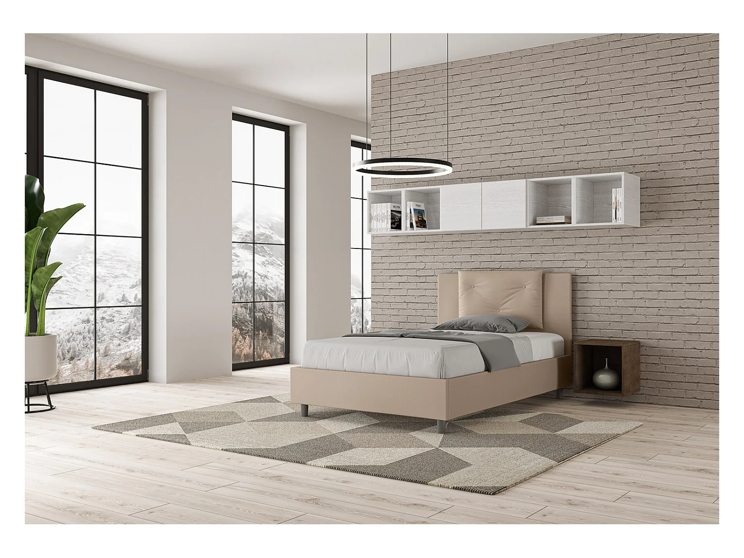 Letto senza rete imbottito 120x190 similpelle tortora Appia