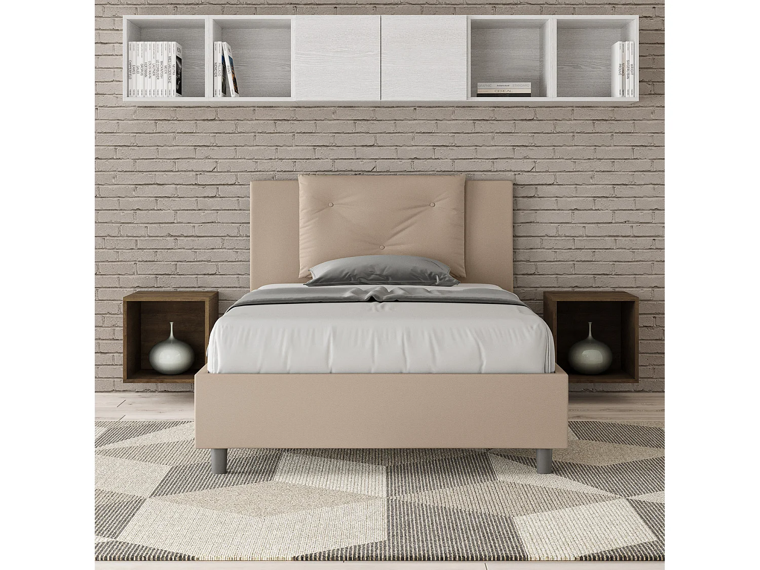 Lit 1 place et demi sans sommier rembourré 120x190 similicuir taupe Appia