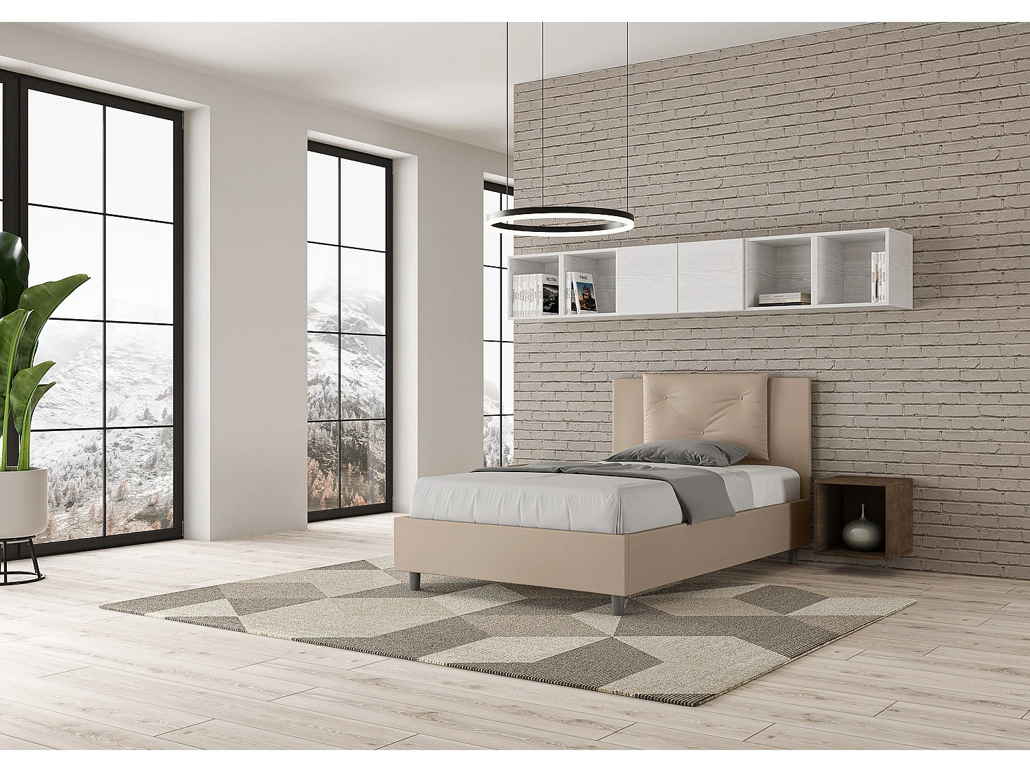 Lit 1 place et demi sans sommier rembourré 120x190 similicuir taupe Appia