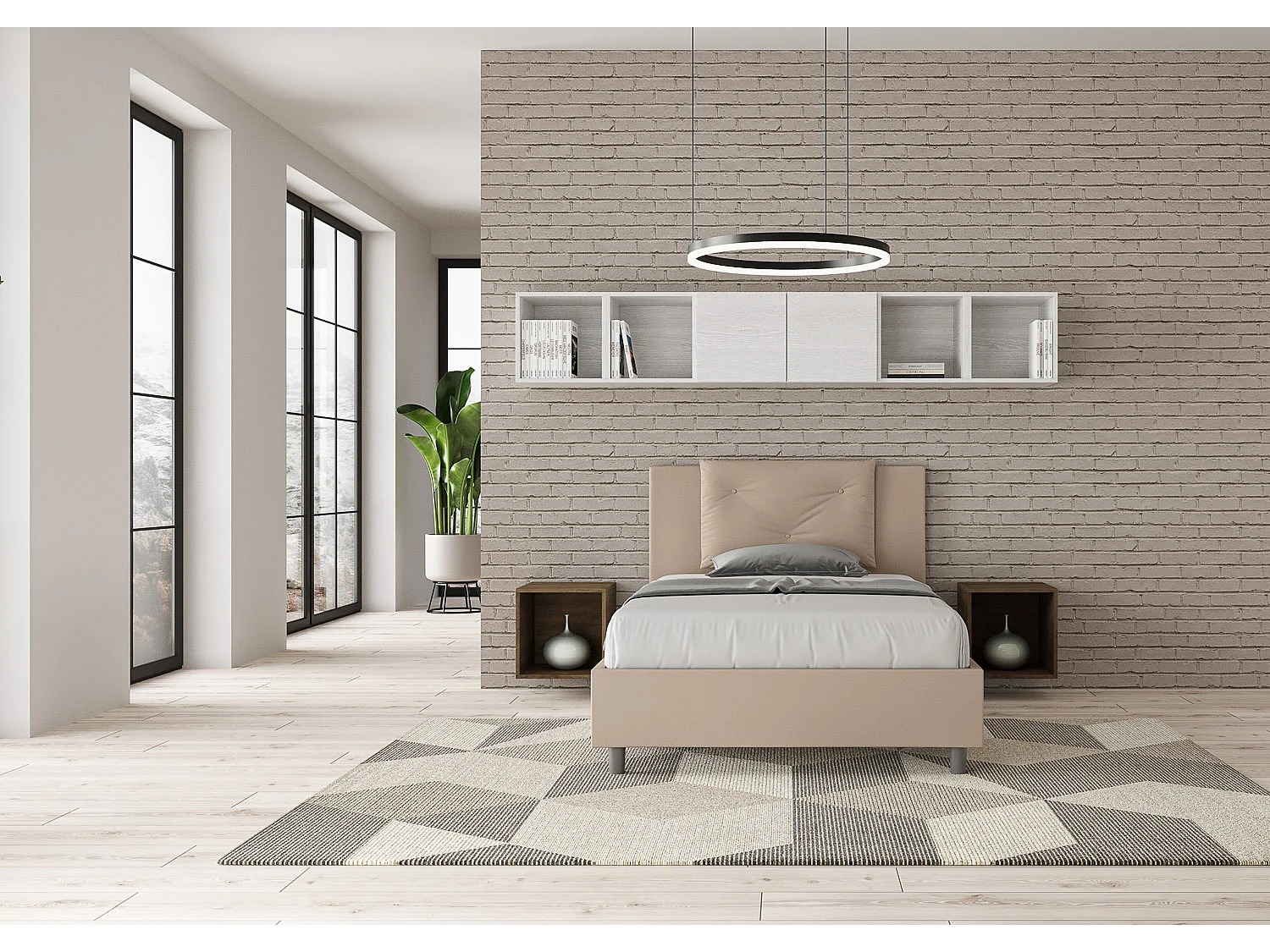 Lit 1 place et demi sans sommier rembourré 120x200 similicuir taupe Appia