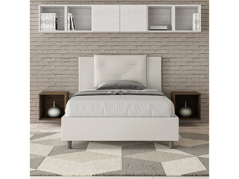 Lit 1 place et demi sans sommier rembourré 120x200 similicuir blanc Appia