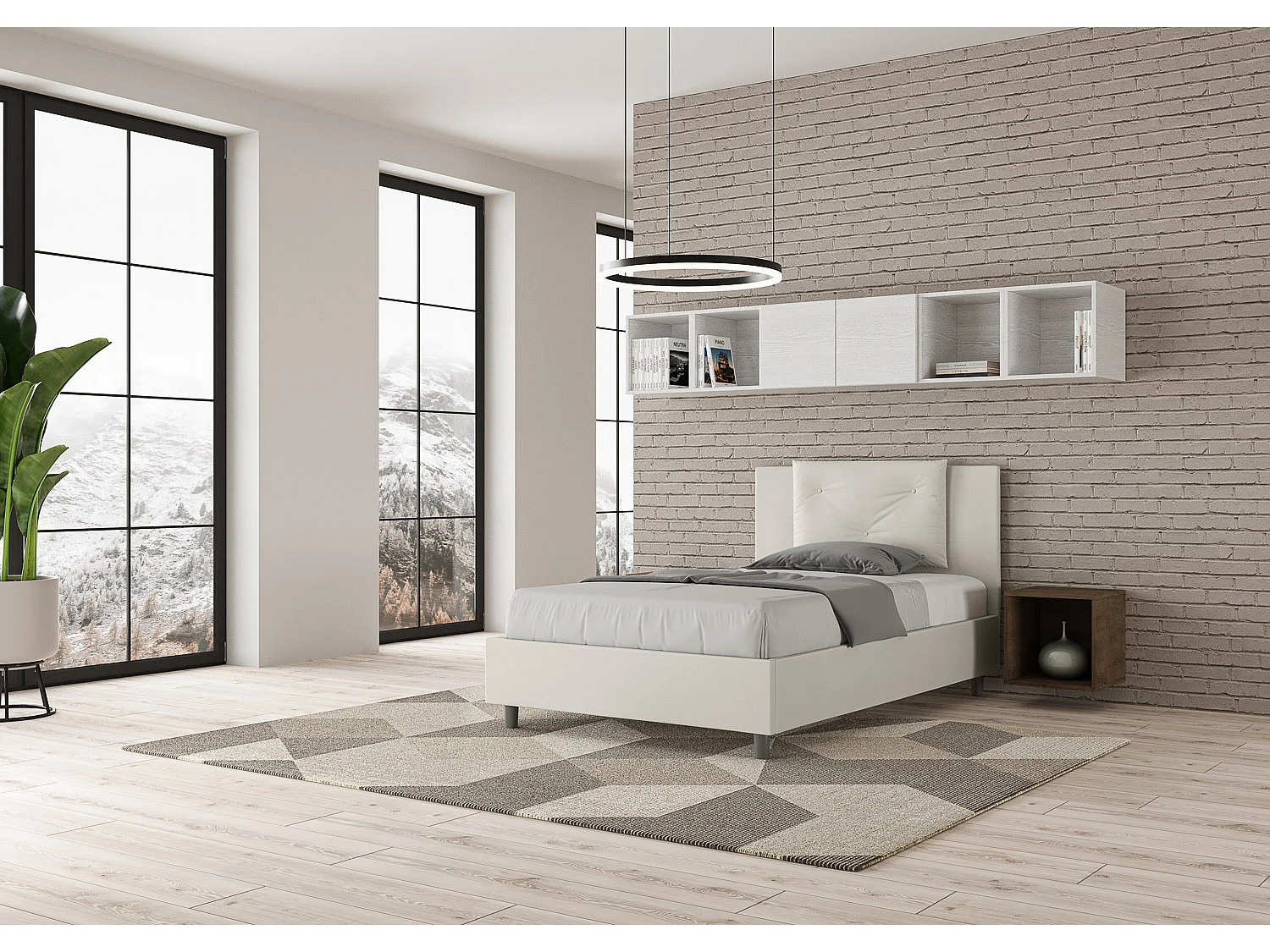 Lit 1 place et demi sans sommier rembourré 120x200 similicuir blanc Appia