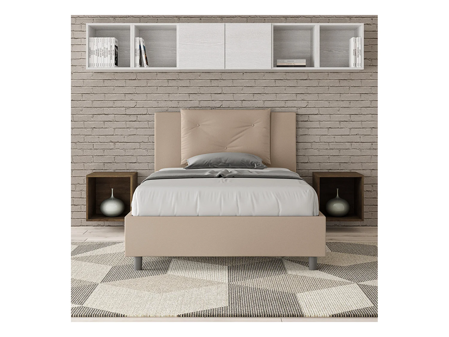 Lit 1 place et demi avec sommier rembourrée 120x190 similicuir taupe Appia
