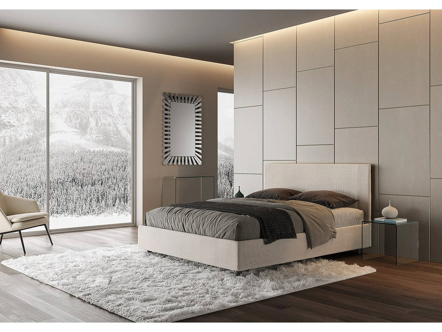 Letto senza rete imbottito 160x210 tessuto Labirinto 01 bianco Rosal