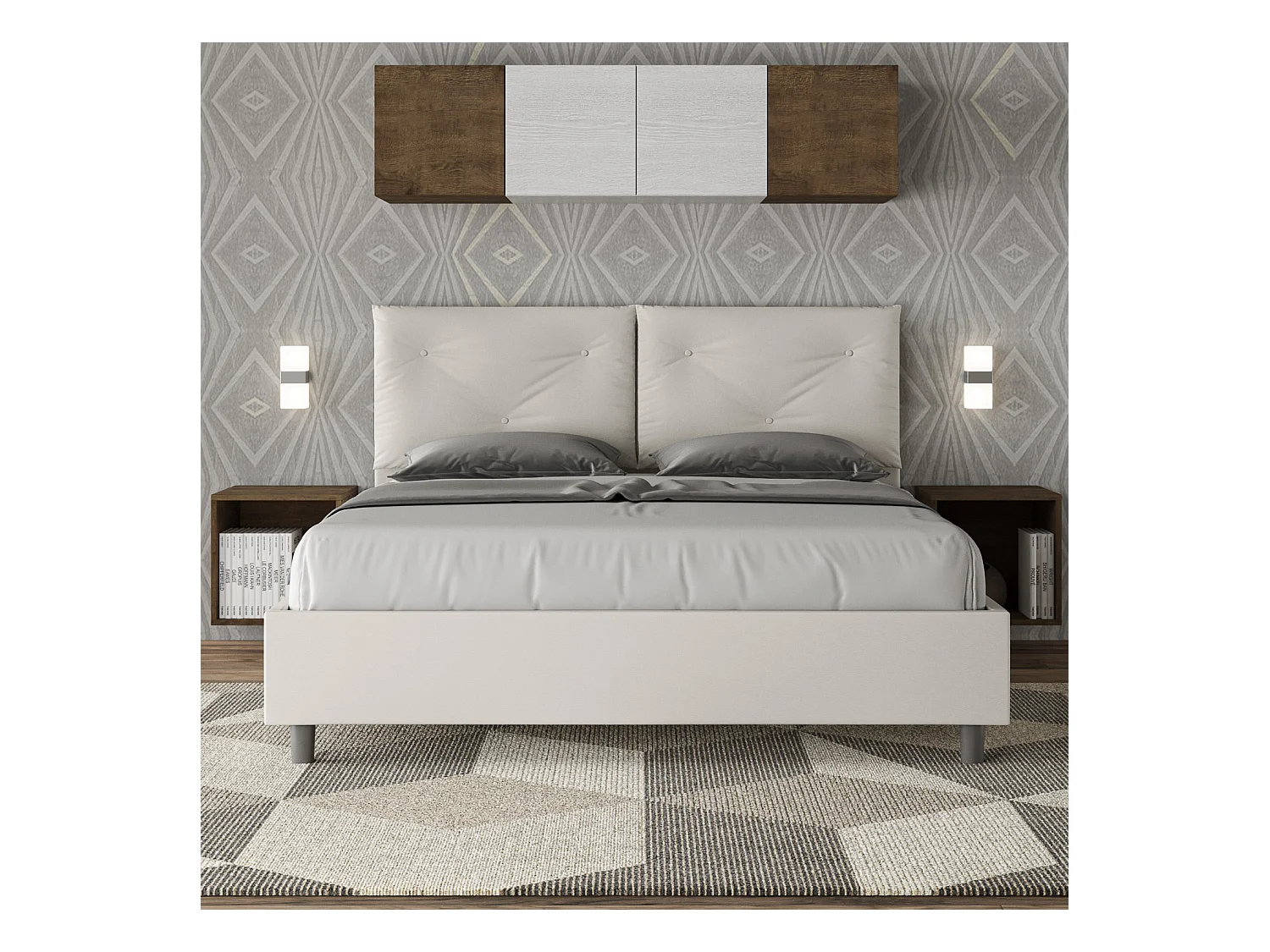 Letto con rete imbottito 160x200 similpelle bianco Appia