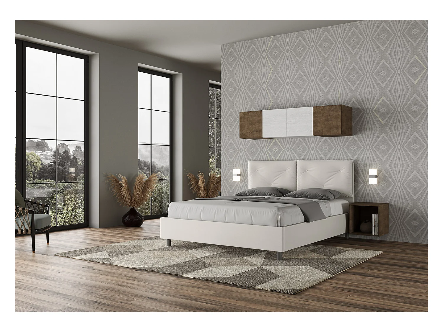 Letto con rete imbottito 160x200 similpelle bianco Appia