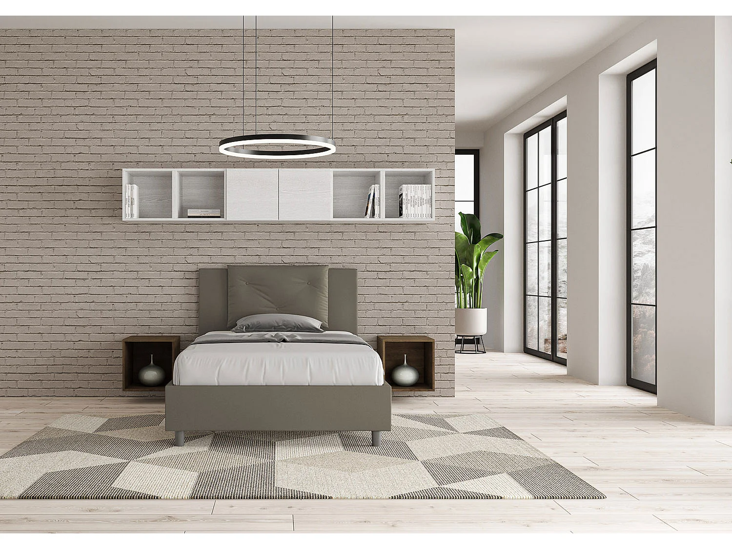 Lit 1 place et demi sans sommier rembourré 120x190 similicuir cappuccino Appia