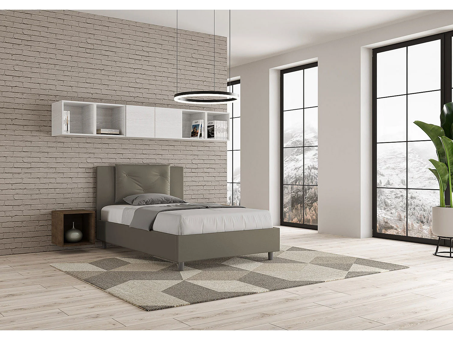 Lit 1 place et demi sans sommier rembourré 120x190 similicuir cappuccino Appia