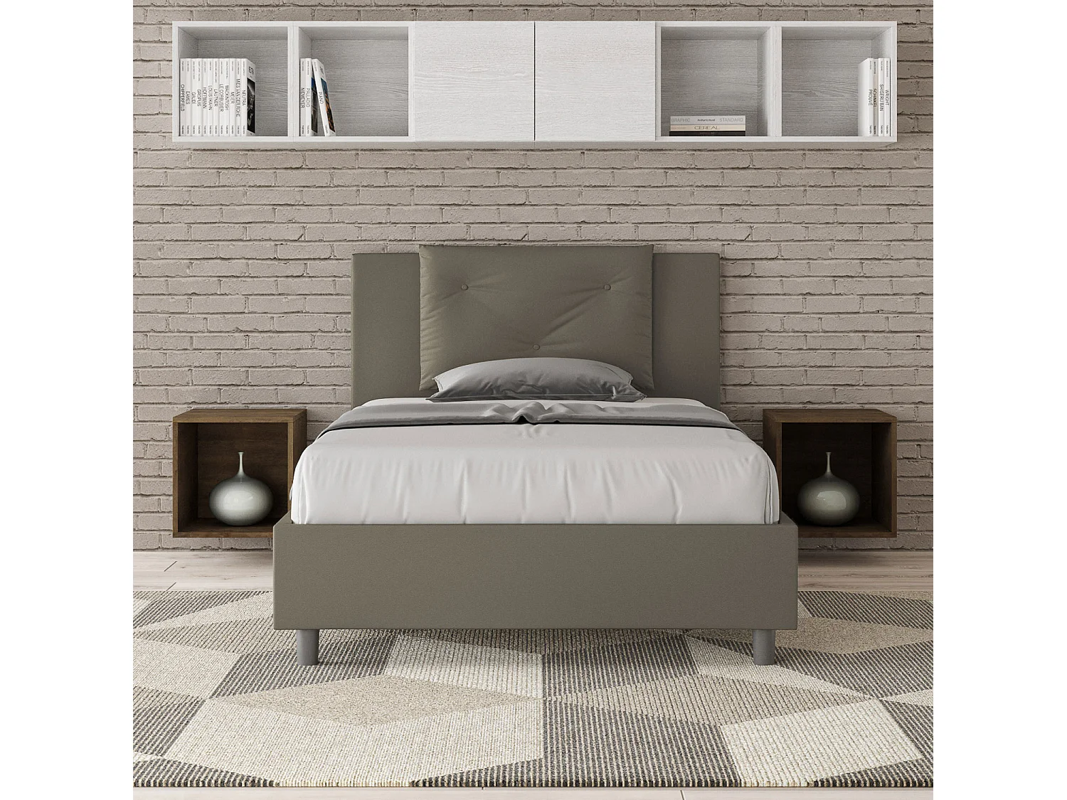 Lit 1 place et demi sans sommier rembourré 120x190 similicuir cappuccino Appia