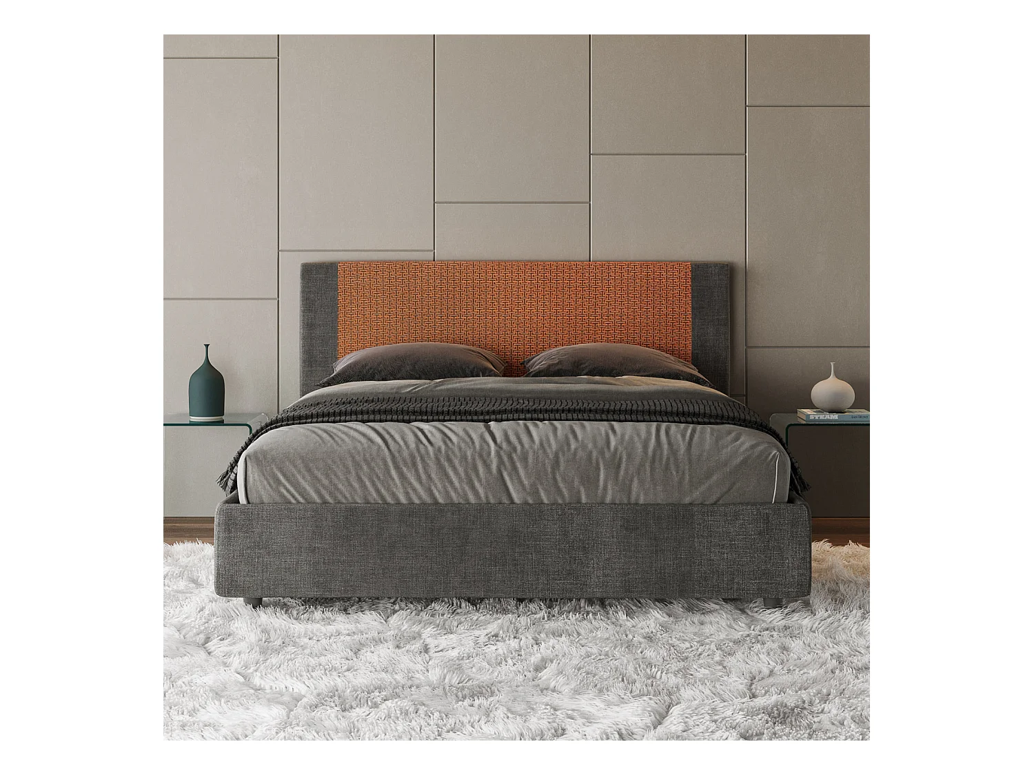 Letto senza rete imbottito 160x200 tessuto Labirinto 04 arancio Rosal
