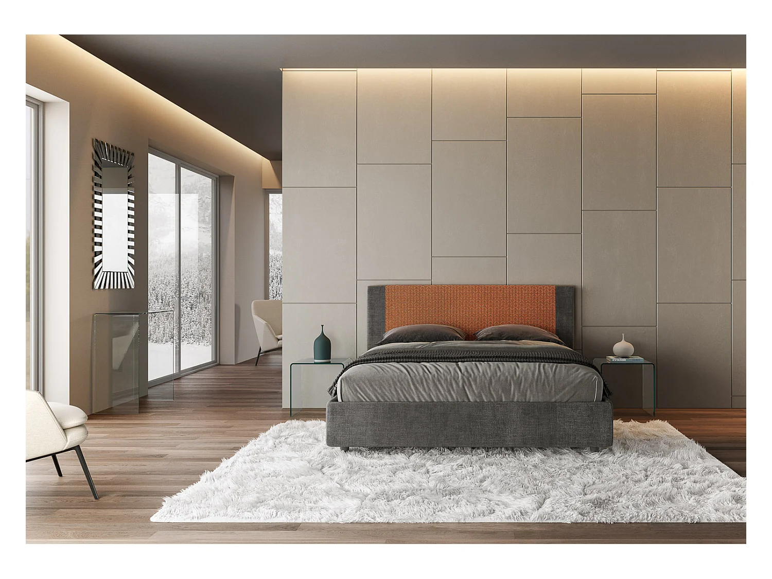Letto senza rete imbottito 160x200 tessuto Labirinto 04 arancio Rosal