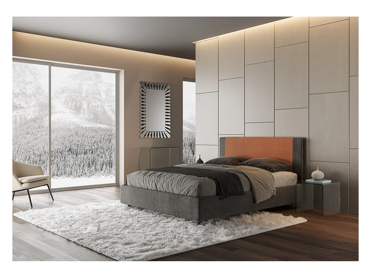 Letto senza rete imbottito 160x200 tessuto Labirinto 04 arancio Rosal