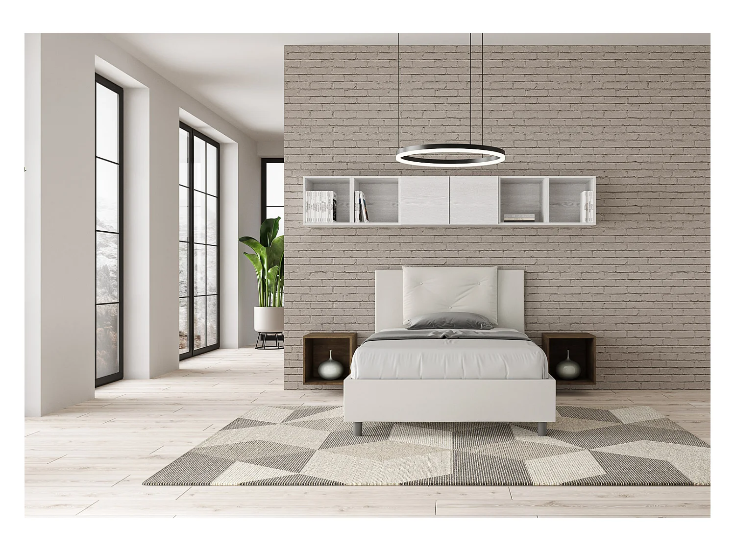 Letto con rete imbottito 120x190 similpelle bianco Appia