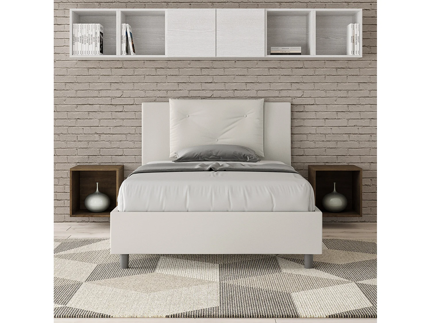 Lit 1 place et demi avec sommier rembourré 120x190 similicuir blanc Appia