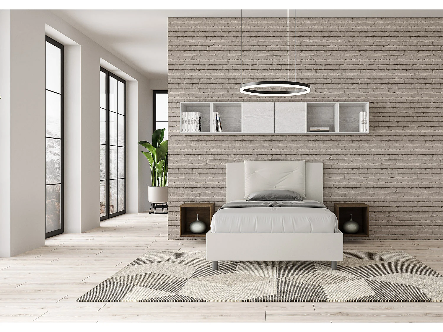 Lit 1 place et demi avec sommier rembourré 120x190 similicuir blanc Appia