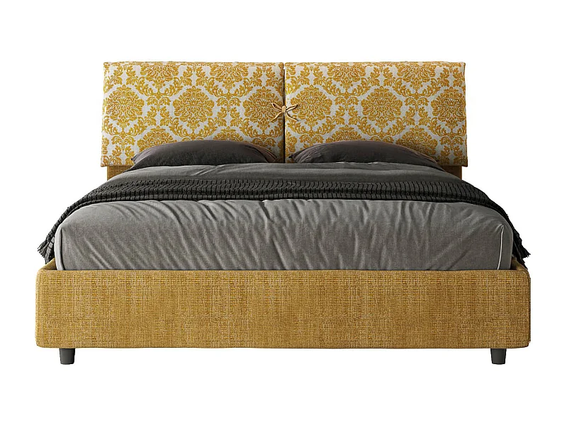 Lit avec sommier rembourré 160x200 tissu Agata 3 jaune Mados