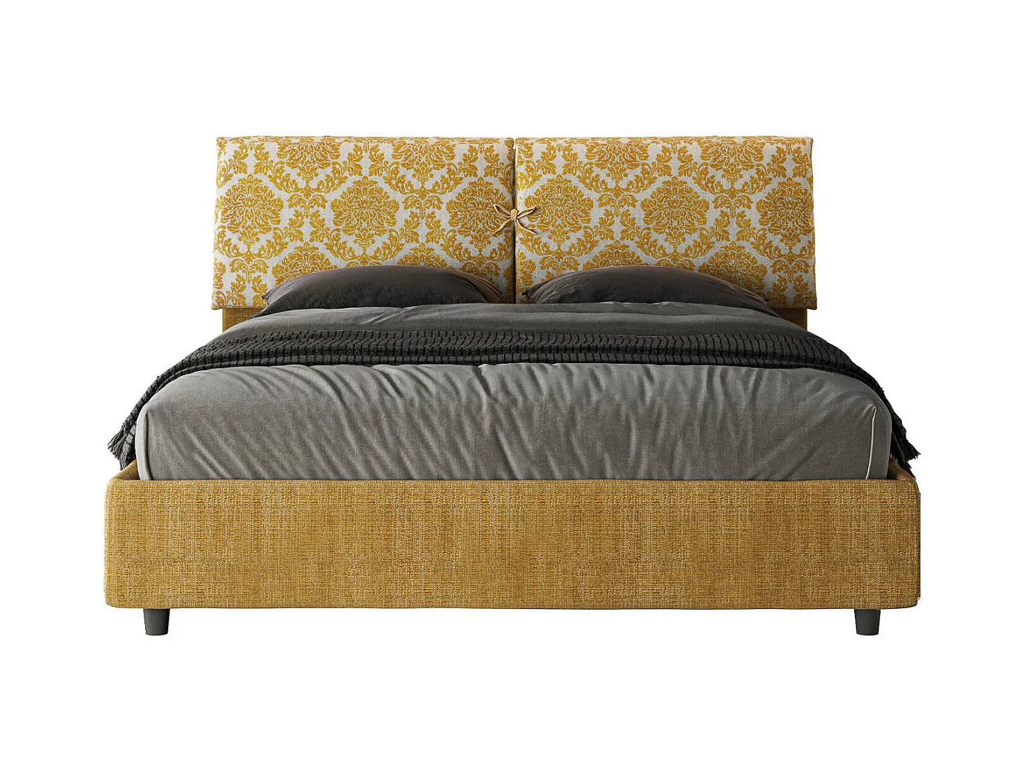 Lit avec sommier rembourrée 160x200 tissu Agata 3 jaune Mados