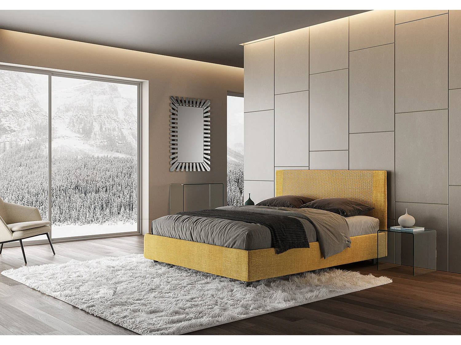 Cama sin somier acolchada 160x210 tejido Labirinto 06 amarillo Rosal