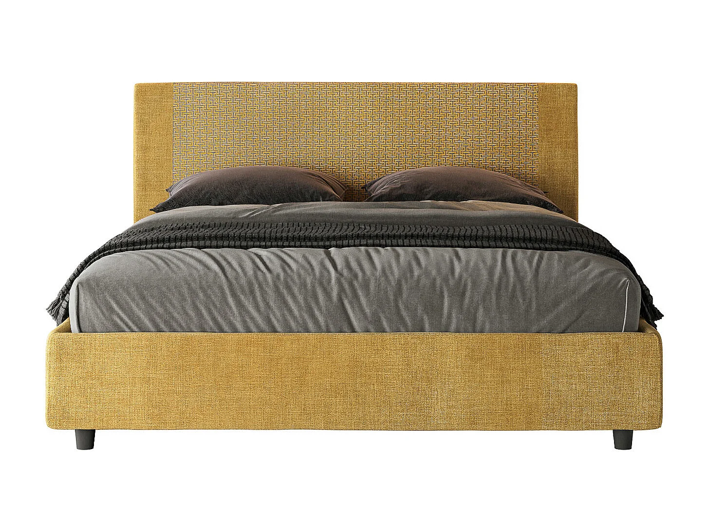 Lit sans sommier rembourré 160x210 tissu Labirinto 06 jaune Rosal