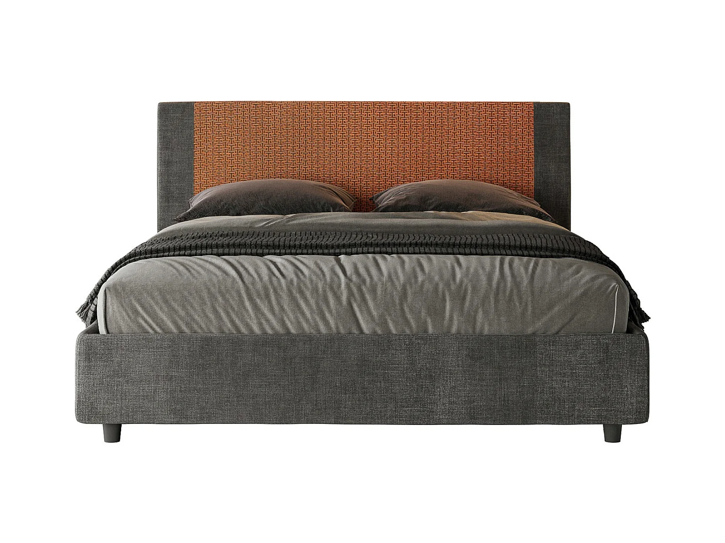 Lit sans sommier rembourré 160x190 tissu Labirinto 04 orange Rosal
