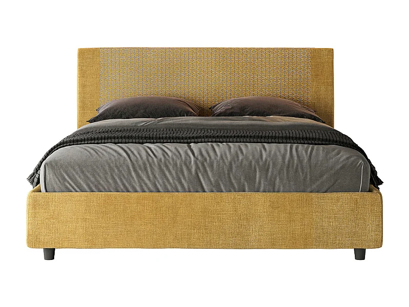 Lit avec sommier rembourré 160x190 tissu Labirinto 06 jaune Rosal