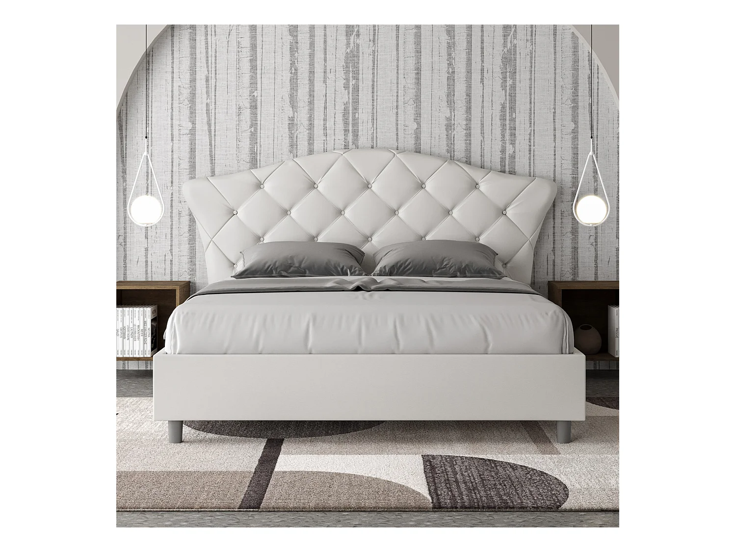 Lit sans sommier rembourré 160x190 similicuir blanc Langre