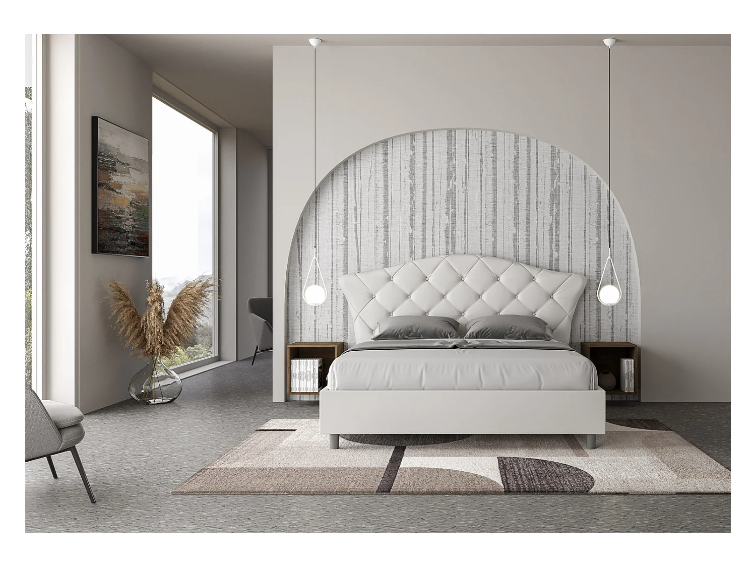 Lit sans sommier rembourré 160x190 similicuir blanc Langre