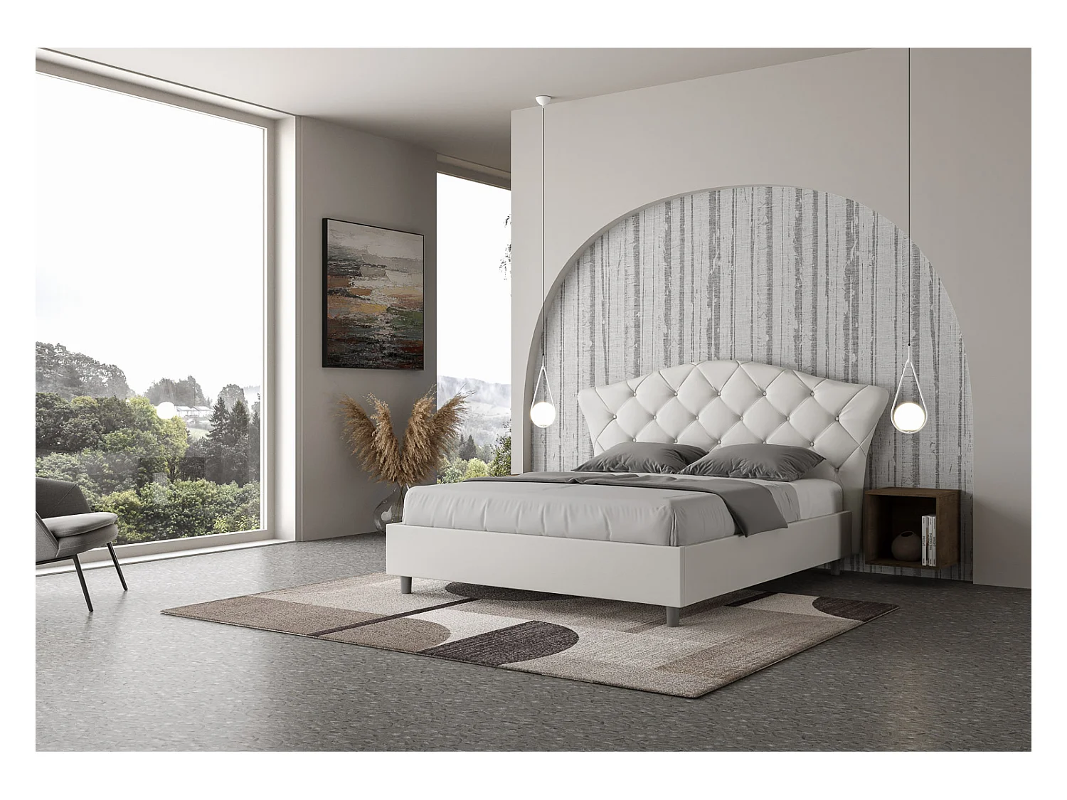 Lit sans sommier rembourré 160x190 similicuir blanc Langre