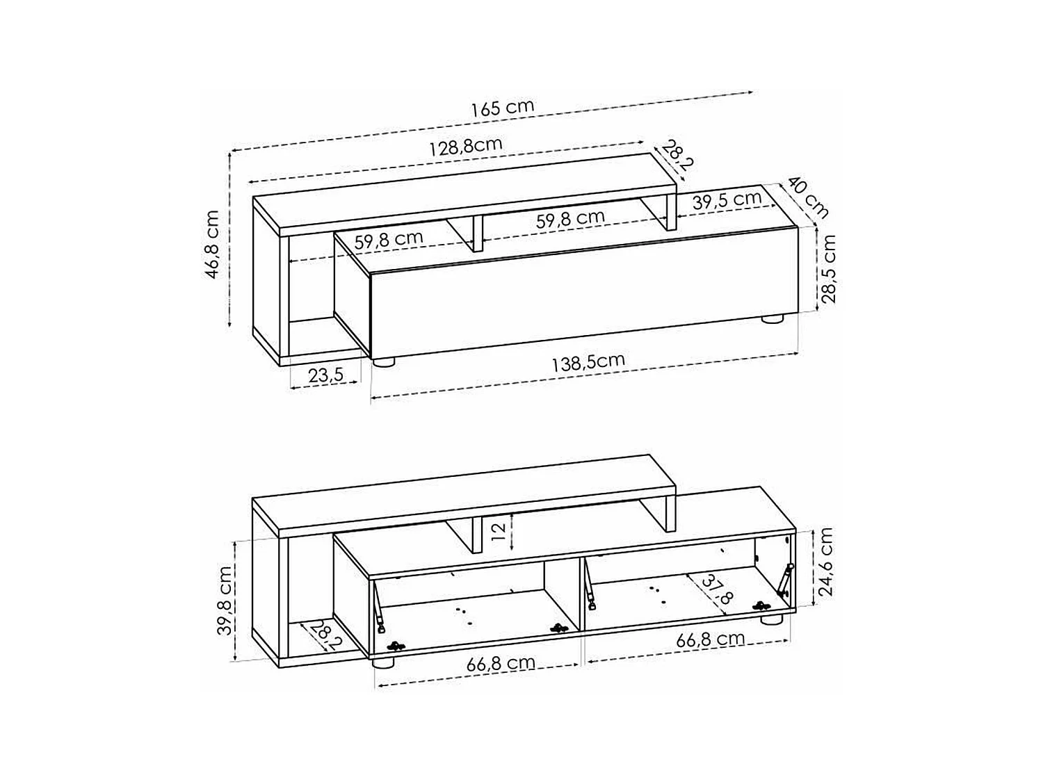 NIEDRIGER TVSCHRANK 165 x 46 x 40 cm – Melamin – KRAM