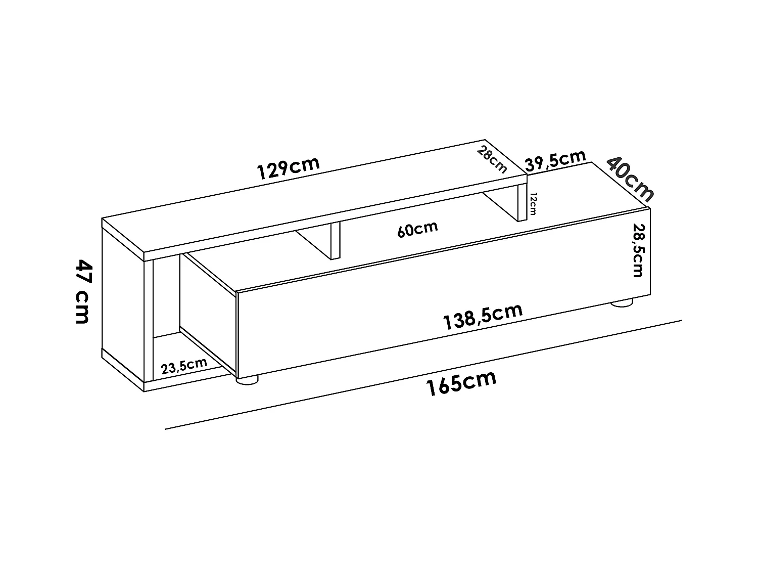 NIEDRIGER TVSCHRANK 165 x 46 x 40 cm – Melamin – KRAM