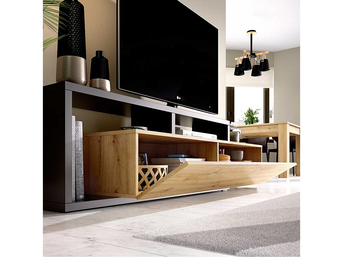 Mueble bajo TV Kram 1 puerta grafito/nordic 47x165x40 cm