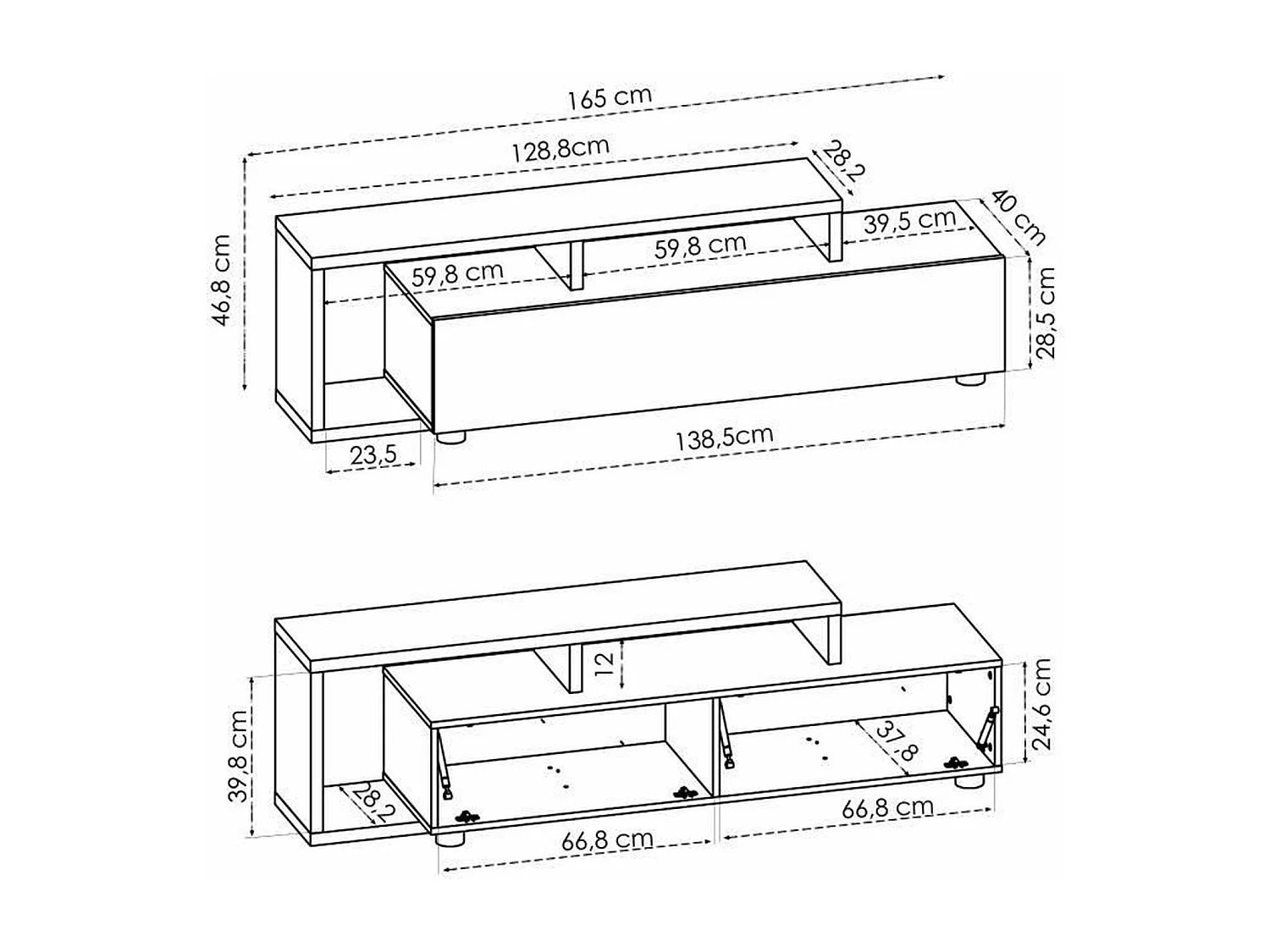 Mueble bajo TV Kram 1 puerta grafito/nordic 47x165x40 cm