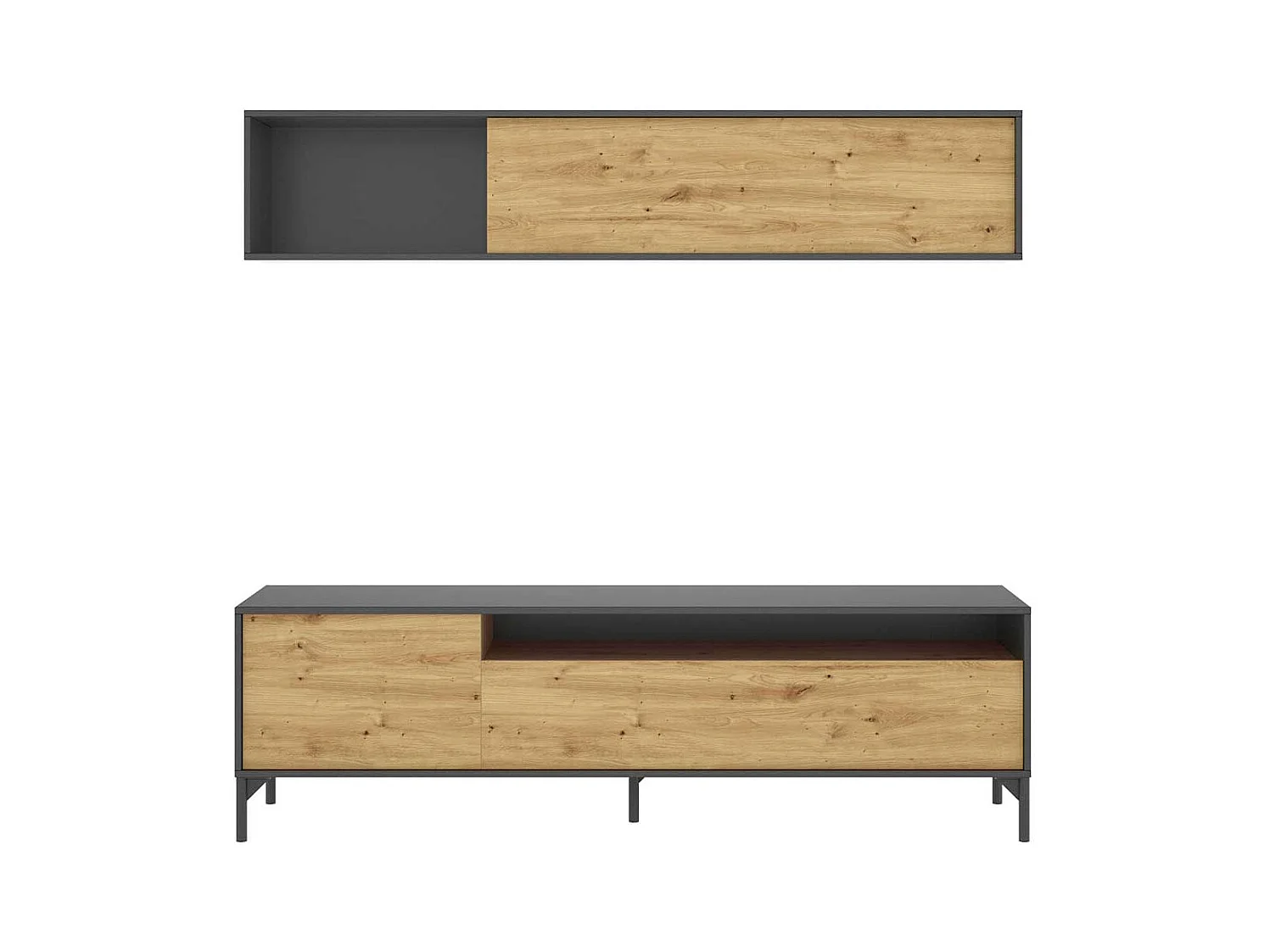 Kompakte TV-Kommode Bonn Nordic/Grafito mit Integrierter Aufbewahrung - Moderner und Funktionaler Stil