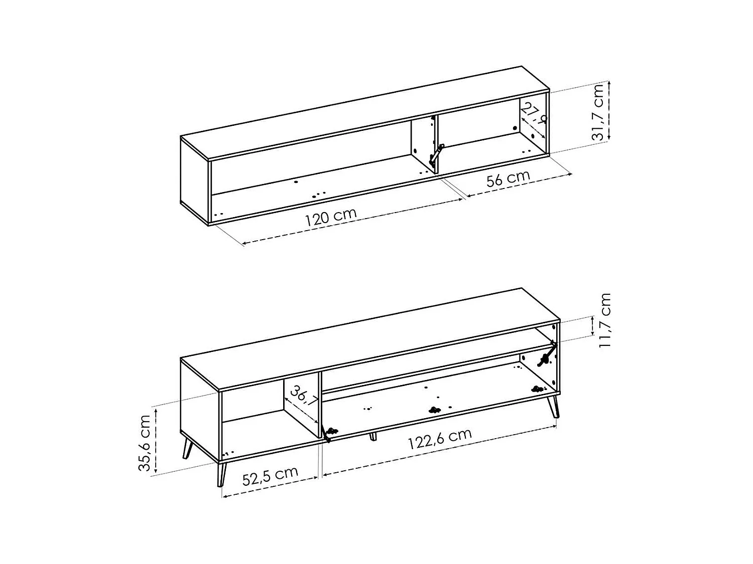 Kompakte TV-Kommode Bonn Nordic/Grafito mit Integrierter Aufbewahrung - Moderner und Funktionaler Stil