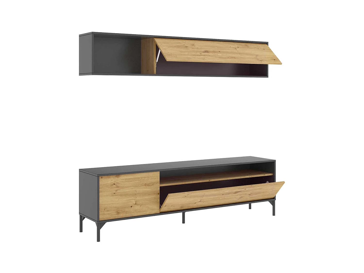 Kompakte TV-Kommode Bonn Nordic/Grafito mit Integrierter Aufbewahrung - Moderner und Funktionaler Stil