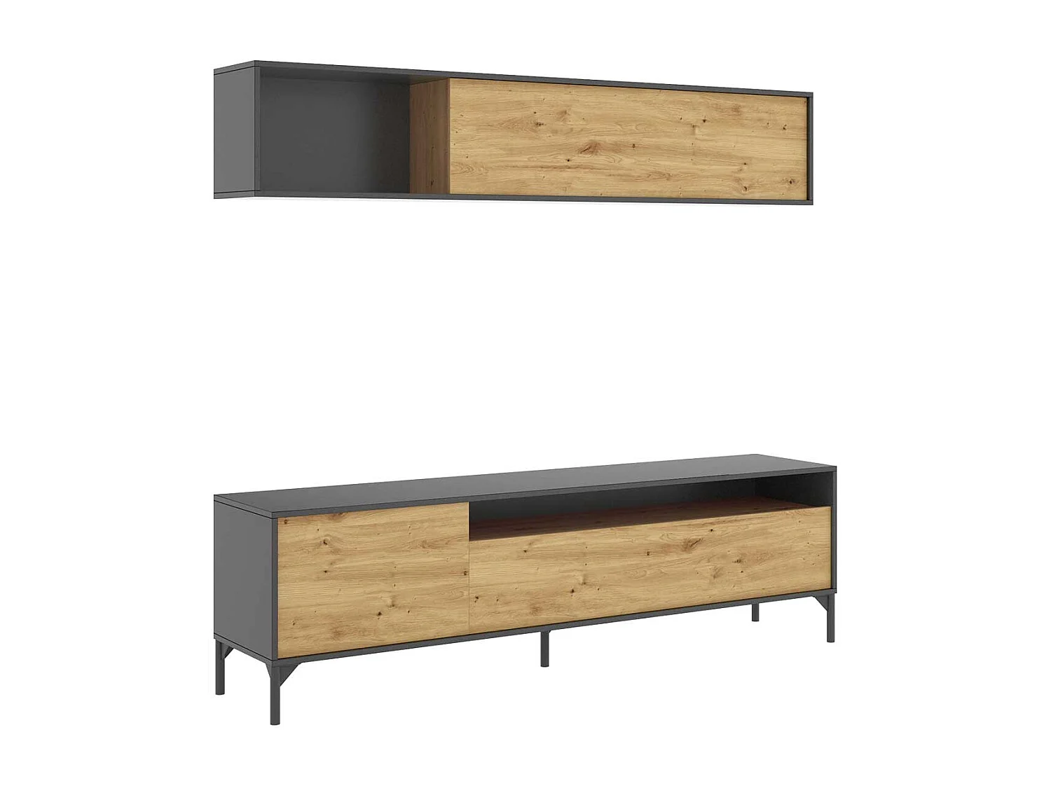 Kompakte TV-Kommode Bonn Nordic/Grafito mit Integrierter Aufbewahrung - Moderner und Funktionaler Stil