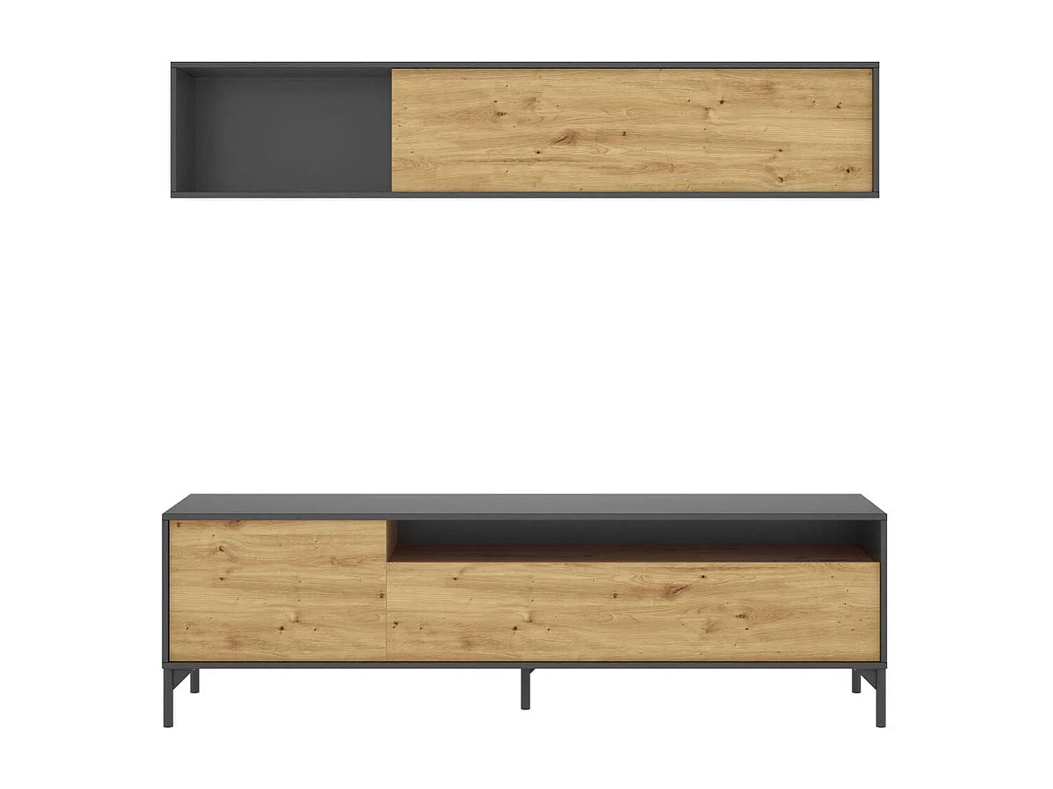 Meuble TV Compact Bonn Nordic/Grafito avec Rangement Intégré - Style Moderne et Fonctionnel