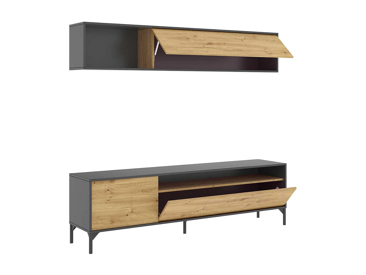 Meuble TV Compact Bonn Nordic/Grafito avec Rangement Intégré - Style Moderne et Fonctionnel